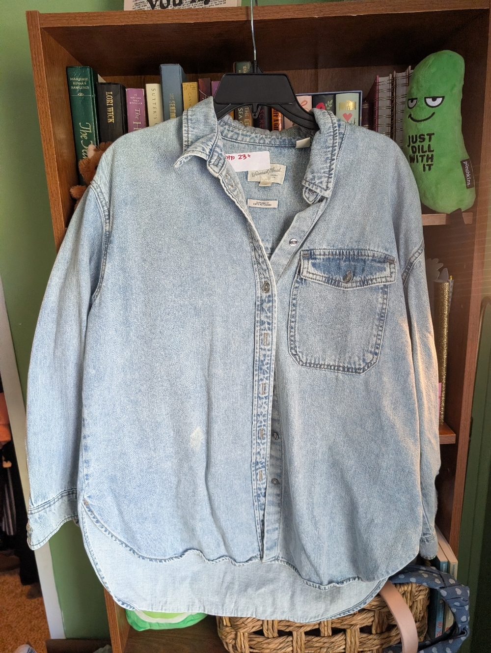 Light Wash Denim Button-Up Shirt - Casual Oversized